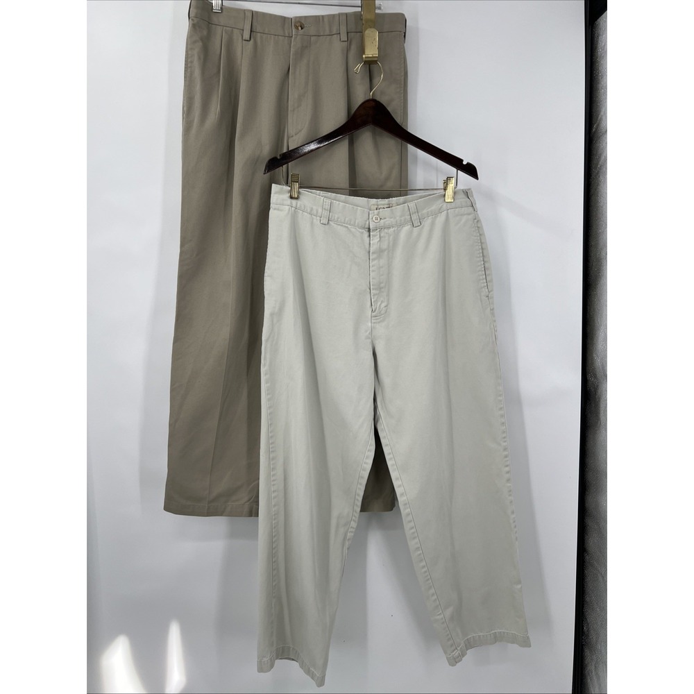 Men's Khaki Chino Pants Lot of 2 Straight Stretch‎ Cotton 34x30 J.Crew George